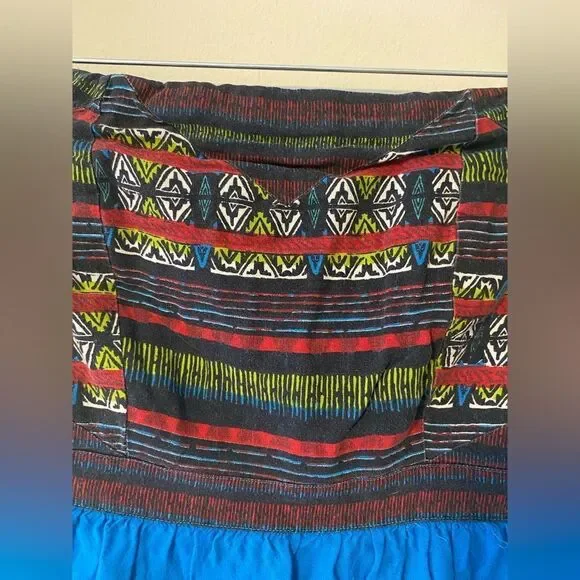 Silence & Noise, Blue Strapless Mini with Boho Print across edges, Size M - Picture 4 of 9